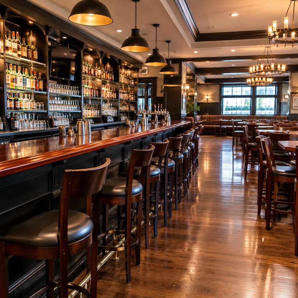 Spotless polished bar and pub interior