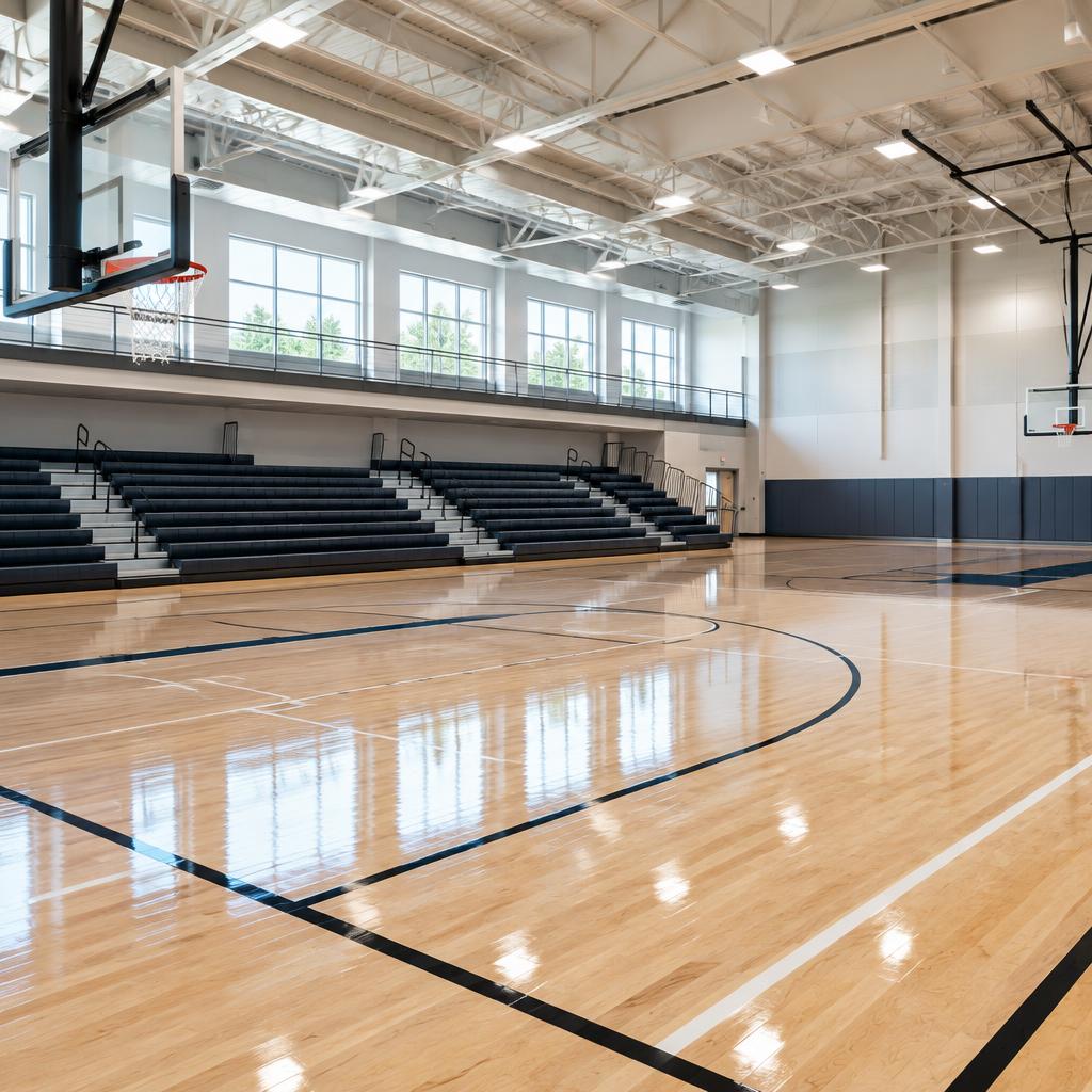 Polished indoor sports center and basketball court