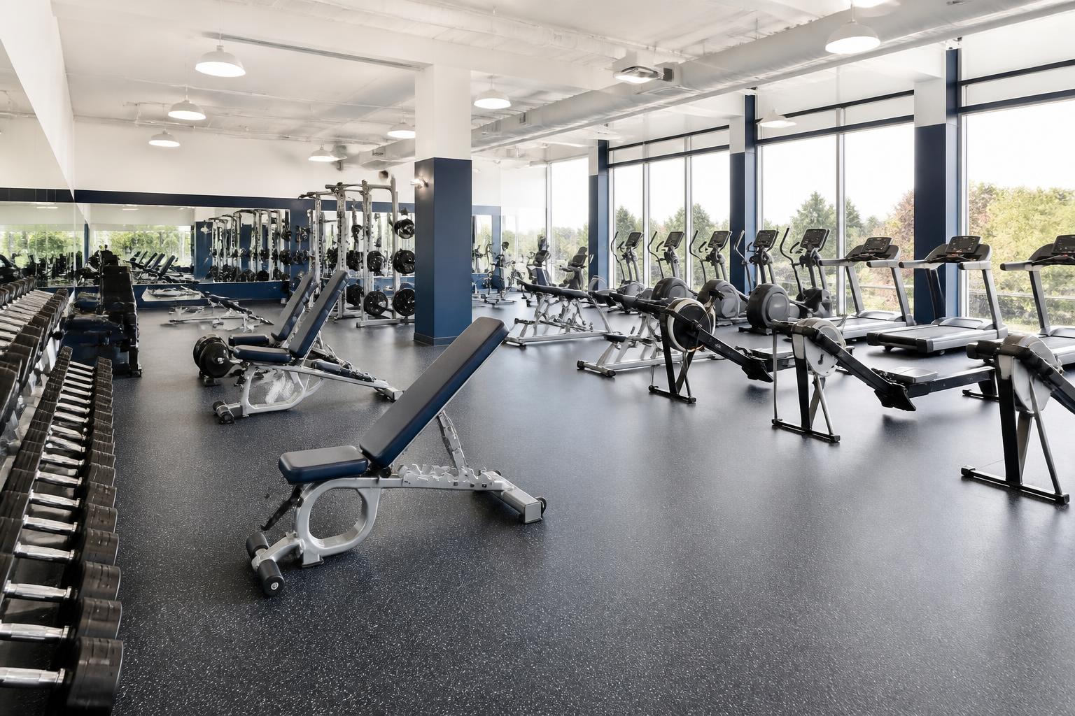 Large spotless fitness center ready for members